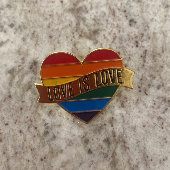 Rainbow heart pin. Pride pin. LGBTQ. Love is love. About 1 1/2 in across. - Picture 2 of 4